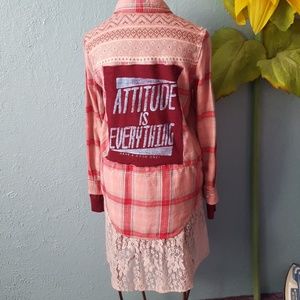 Upcycled shabby chic flannel with lace size S